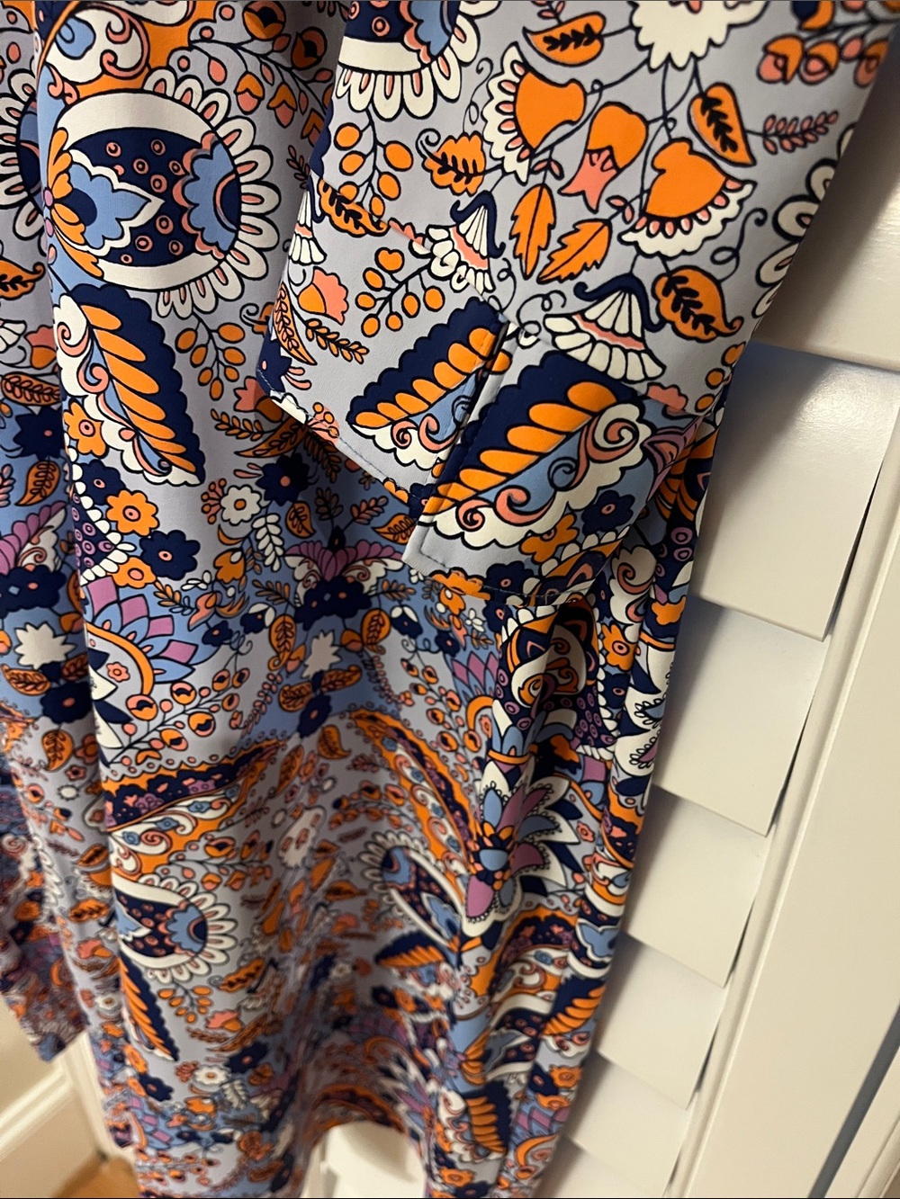 Talbots Paisley Button-Front Tunic in Light Blue, Orange & Purple Stretchy XLP - Picture 5 of 10